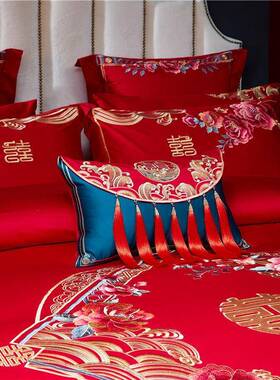 xy色t大红纯棉小孙抱枕带F7567H76芯致刺绣精结婚床品子枕婚庆配