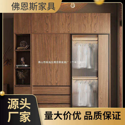 北欧推拉门衣柜家用卧室小户型组合玻璃移柜子滑门原木色成品衣橱