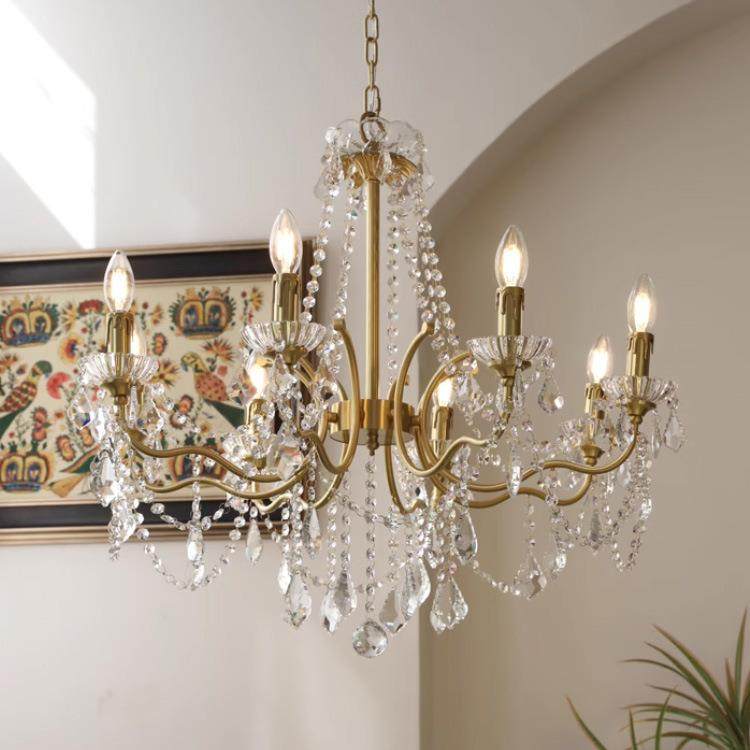 法式全铜水晶吊灯 美式欧式别墅客厅餐厅卧室轻奢灯具6头