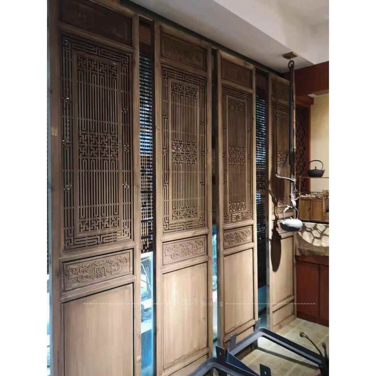 中式仿古屏风门窗背景墙东阳木雕实木镂空隔断迷宫复古做旧定制