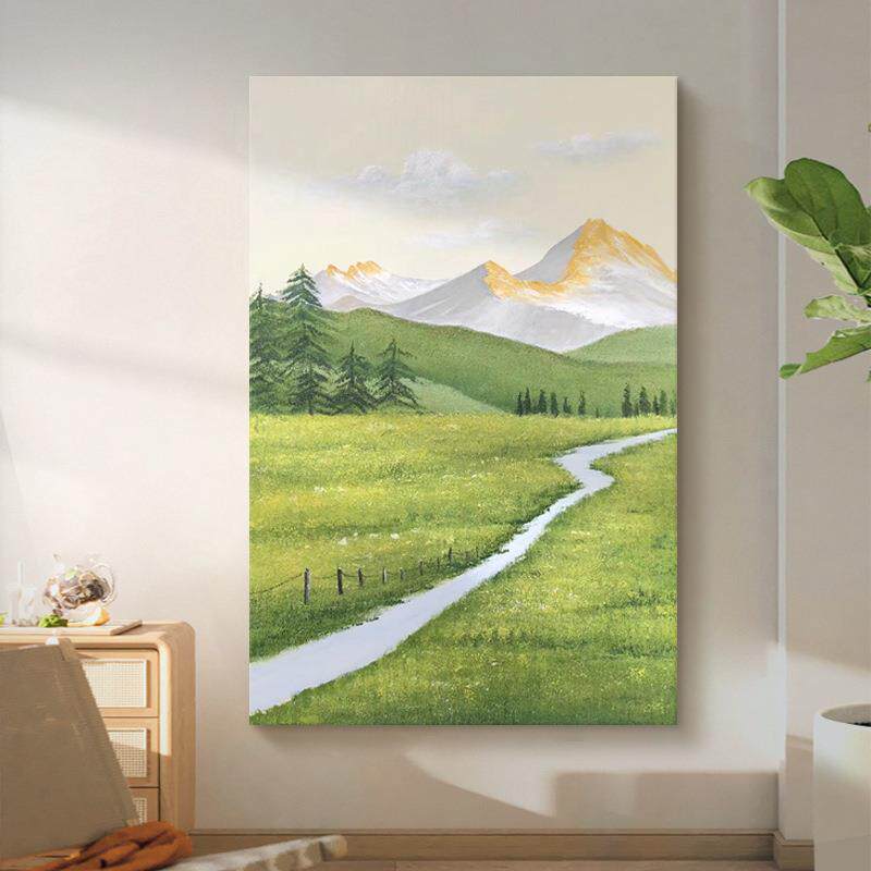 新款直销客厅玄关纯手绘油画装饰画山风景肌理画背靠金山草原抽象