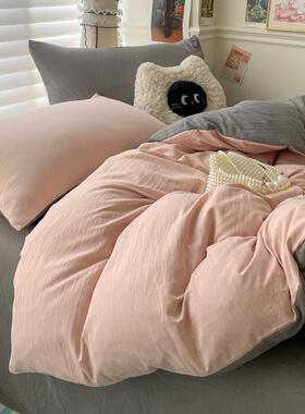 秋冬新款水洗四棉件套简风保暖亲肤美肤棉色床上套MVX件四季纯通