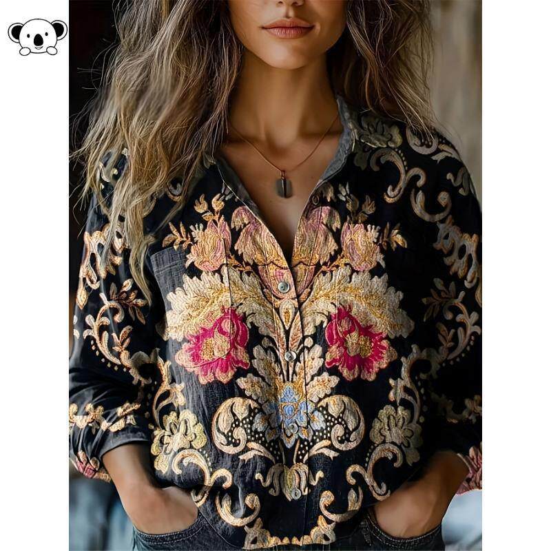 A 70759 Casual Long-sleeved Shirt Retro-print复古印花衬衫