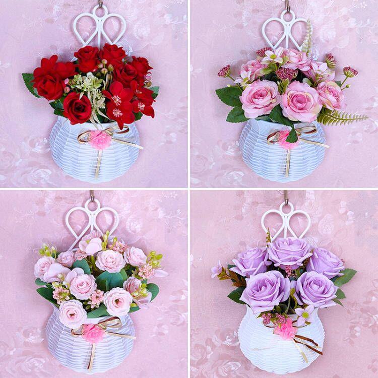 墙上挂墙玫瑰花篮仿真假花卉挂壁挂饰吊篮室内墙面植物墙壁装饰品