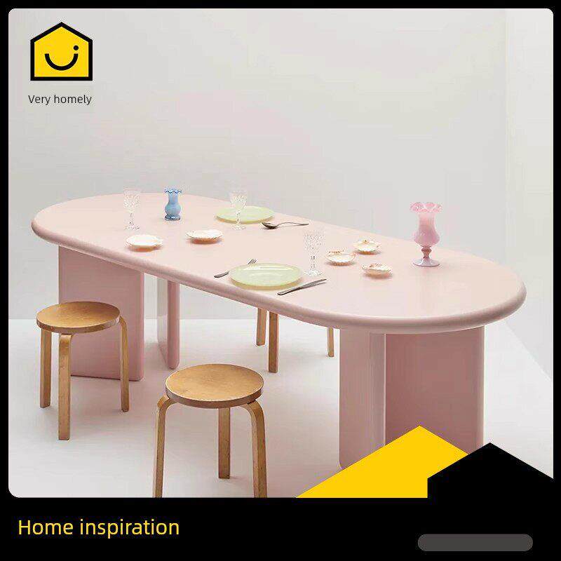 北欧实木个性餐桌椭圆长桌子简约设计师书桌工作台现代洽谈长桌