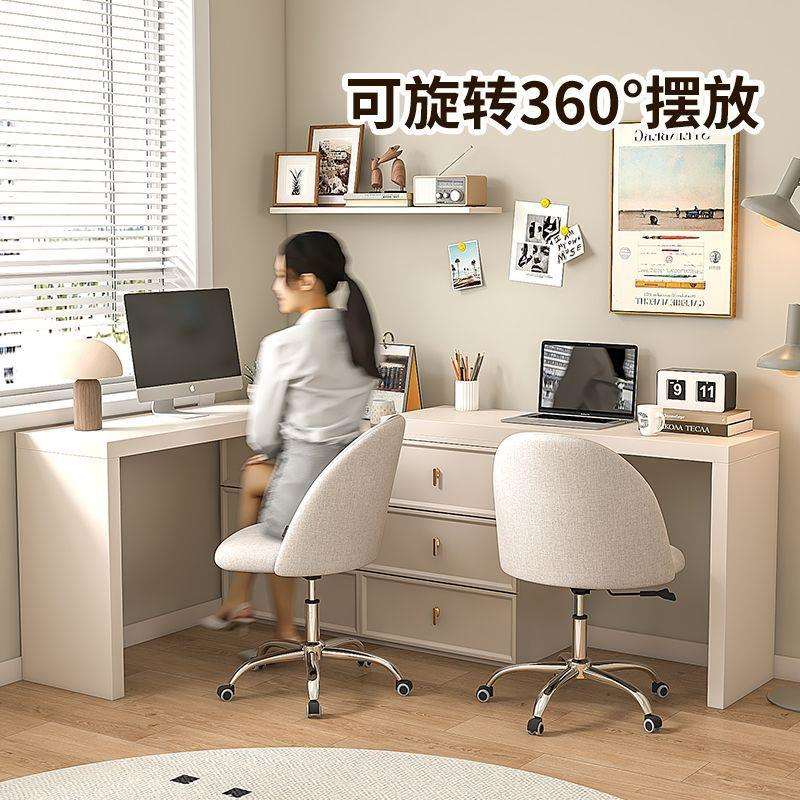 双人书桌电脑桌卧室家用学生学习桌写字桌转角化妆梳妆台一体桌子