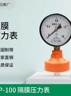 上海隔膜压力表YTP-100全塑隔膜压力表1.6MPa-0.1-0MPa真空表