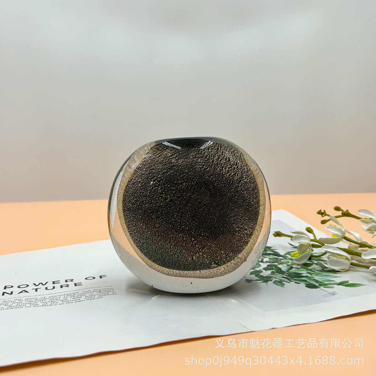 新款高级琉璃高花瓶摆件样板间奢厚重酒店感奢摆件感风水晶轻客厅