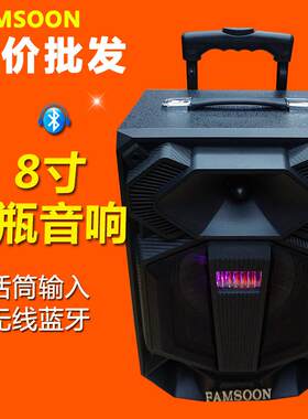 出口广场舞户外拉杆大功率电瓶音箱单8寸LED炫彩灯重低音音响