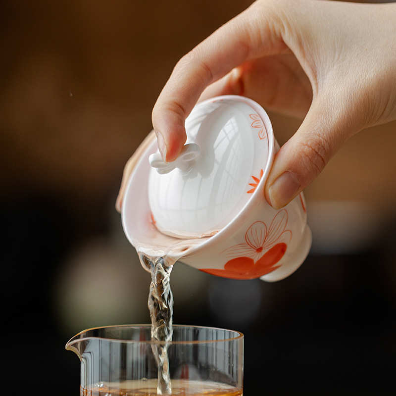 弥言女士专用盖碗手工陶瓷纯手绘泡茶碗茶杯创意茶艺茶碗功夫茶具