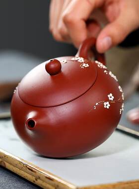 宜兴名家大红纯手工袍紫砂壶 暗香西施梅花茶壶旅行茶具一件起批