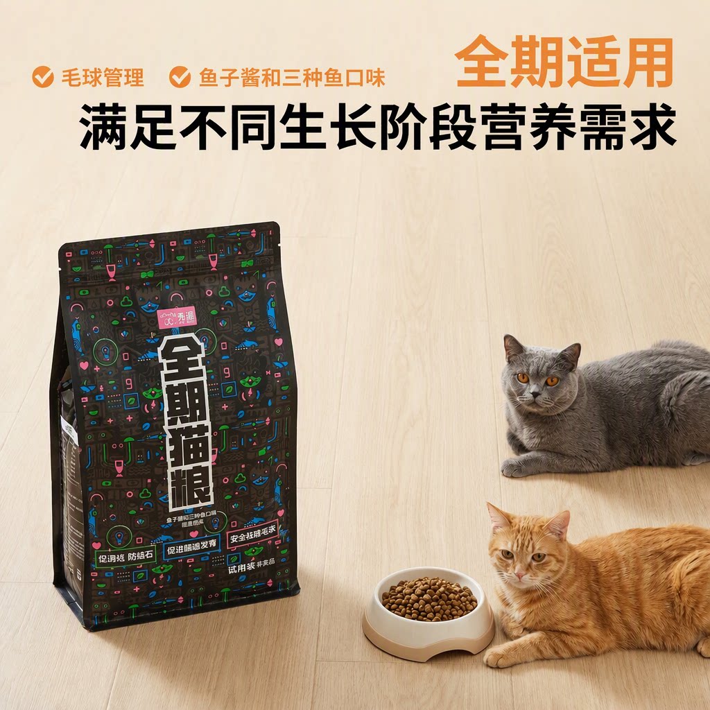 秀逗全期猫粮鱼子酱三种鱼全阶段适用去毛球促消化防结石营养均衡
