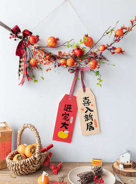 阿楹 中式餐厅电视背景墙上装饰仿真花石榴入户创意卧室墙壁挂件