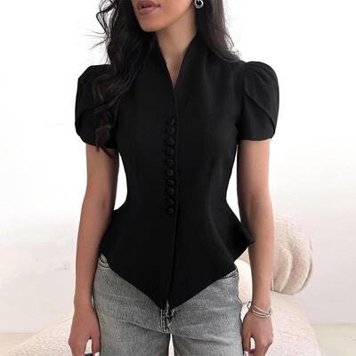 Women's waist cinched short sleeved shirt top