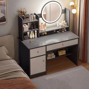 小型卧室梳妆台收纳柜一体现代简约新款轻奢高级化妆桌轻法奶油风