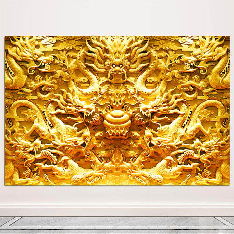 九龙图旺宅旺业壁画中堂客厅墙贴画龙画招财风水画金龙戏珠自粘画
