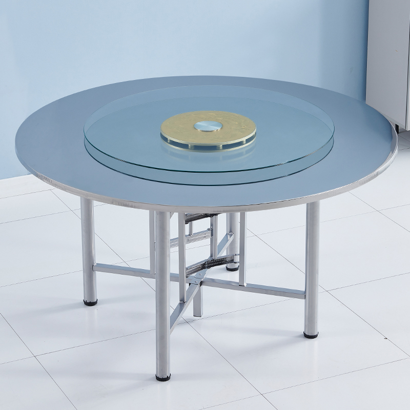速发新款不锈钢桌子折叠圆桌酒店用转盘餐桌饭店大排档流水席81