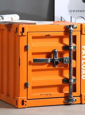 复古收纳床头柜储藏小型意集装箱小柜子旧创风储物柜床边工业柜做