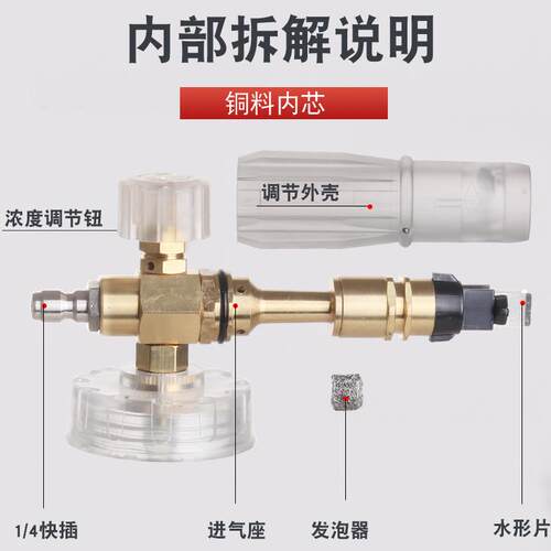 厂家直销2023新款全透明1/4快插pa泡沫壶铜芯1000ML高压洗车喷壶