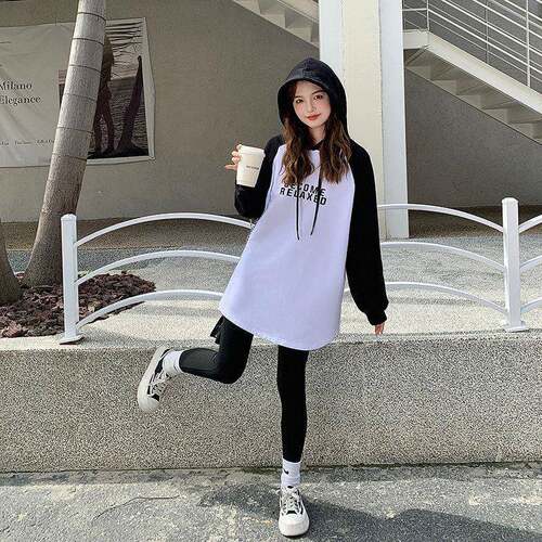 设计感新款撞底长袖恤女中长厚款宽松色ZZB278白色上衣加龄打衫