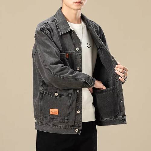 大尺码男装牛仔外套潮牌宽松休闲 工作服夹克干活耐磨防烫工作服