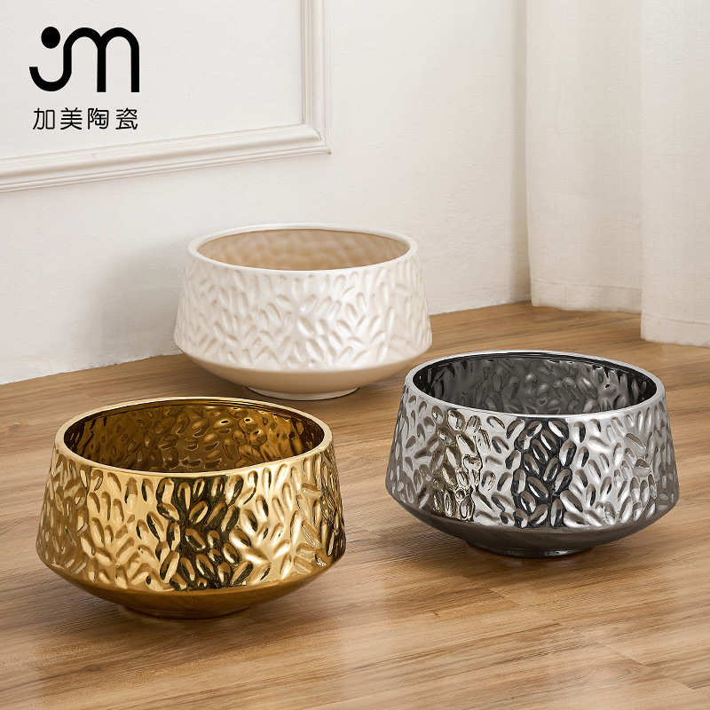 大口径33cm盆宽陶瓷花盆 现代台面简约风 蝴蝶兰造景仿真花适用