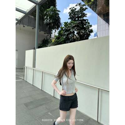 Siiooye穿不腻 暗条纹翻边西装短裤女夏百搭显瘦低腰包臀休闲裤子