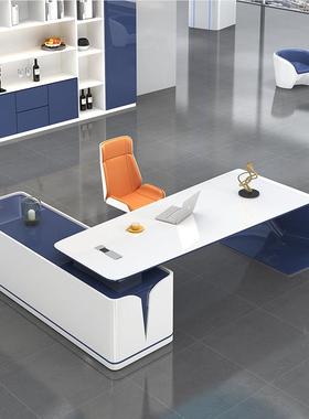 裁定制办公桌烤漆老板桌白色总约桌简现代经理主管组大班台桌椅合