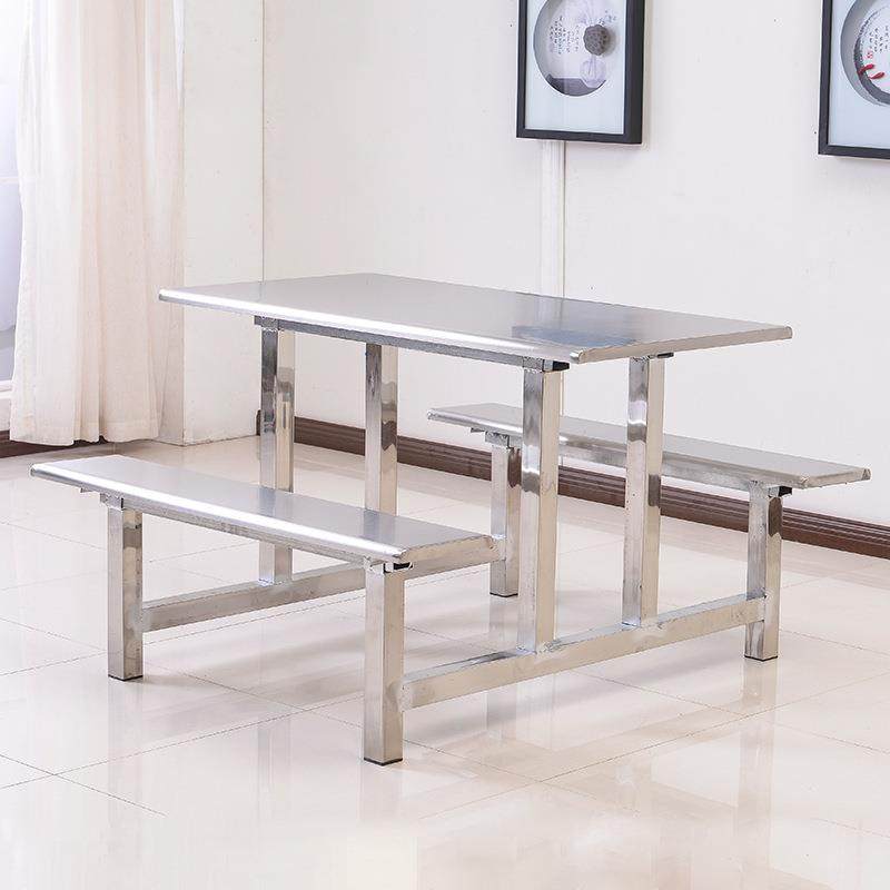 厂家供应学校食堂四人餐桌椅组合加厚款员工食堂连体不锈钢餐桌椅