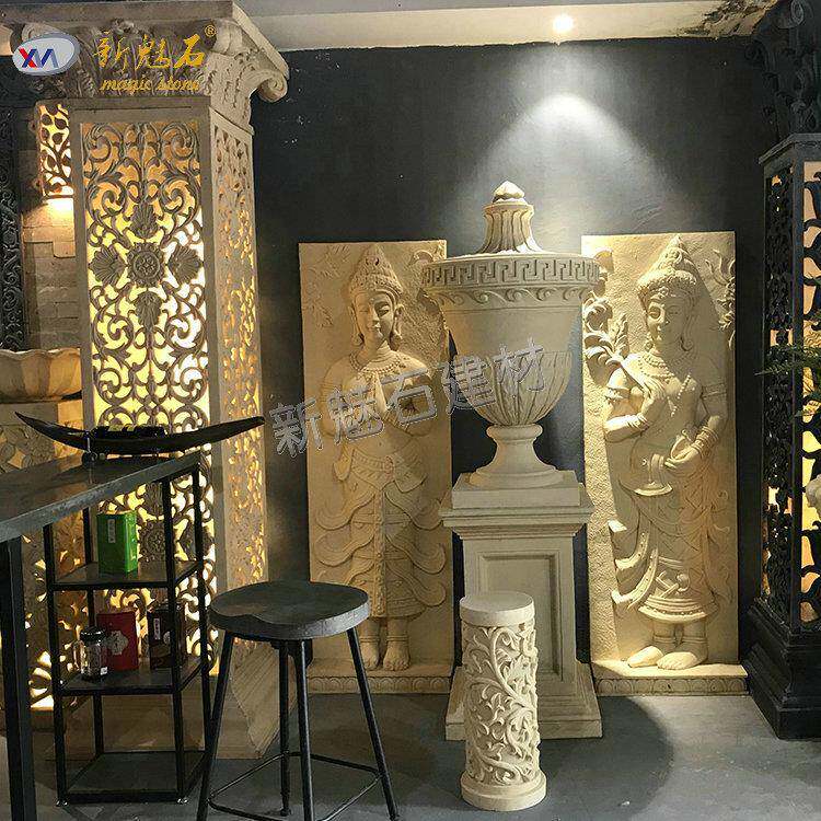 楼盘景观装饰砂岩仿石雕花钵带底座水泥花盆花槽庭院雕塑小品