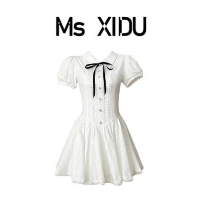 Ms XIDU现货学院甜美少女初恋小白裙蓬蓬裙连衣裙小个子A字短裙夏