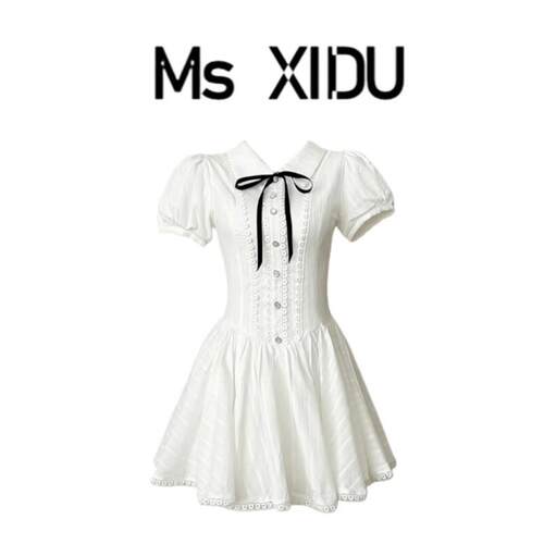 Ms XIDU现货学院甜美少女初恋小白裙蓬蓬裙连衣裙小个子A字短裙夏