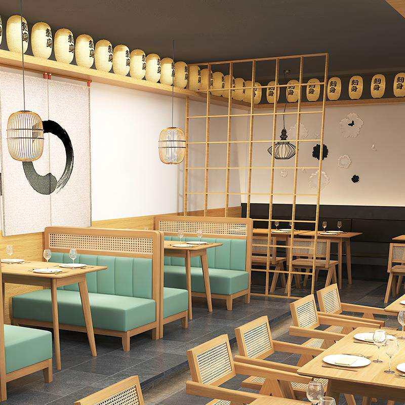 设计师款编藤实木卡座西餐厅日料店咖啡厅民宿茶餐厅沙发桌椅组合