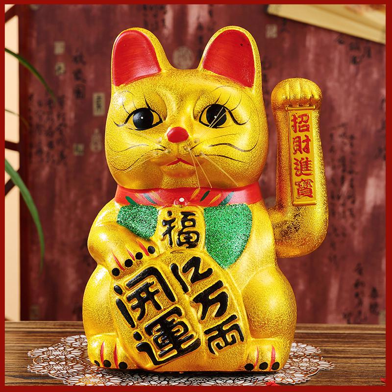 招财猫开业电动摇手陶瓷金色电动插电礼品装饰创意送礼品办公室