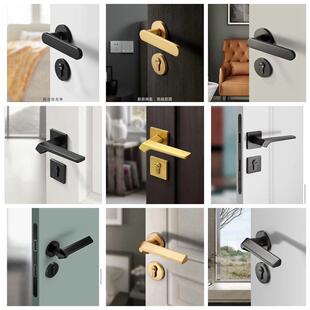 莱迪LSX308 X045铁灰色大7255双舌磁吸分体锁室内锌合金门锁黑色