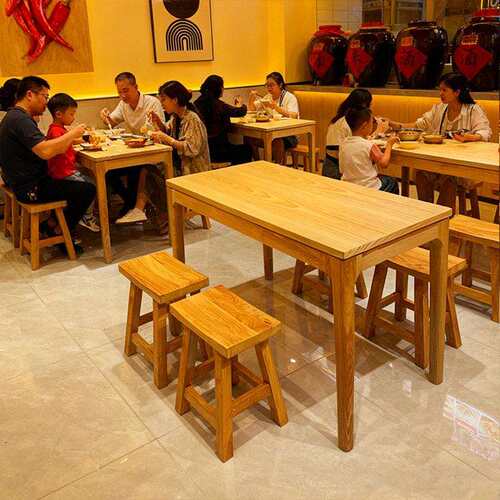 仿实木八仙桌619 正方形商用 土湘菜馆全饭古店餐桌桌椅组合 实木