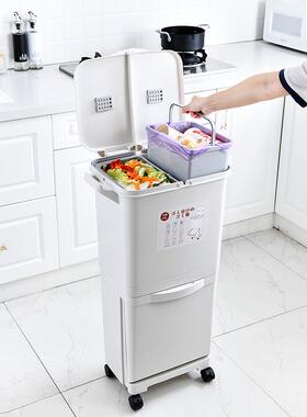 日式垃圾分分类垃F96JTMH8圾桶家用箱双厨层房可移动带轮垃圾高干