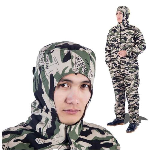 高档薄连款体粉带帽工作服防尘服防尘透气长喷款劳保服全身开槽打