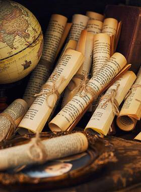 老旧泛黄书卷文艺做旧书卷摆件样板间陈列覆古摄影道具家居装饰品