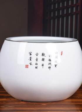 粉彩描金聚宝盆2024景德镇陶瓷鱼缸家居创意装饰摆件客厅玄关摆设