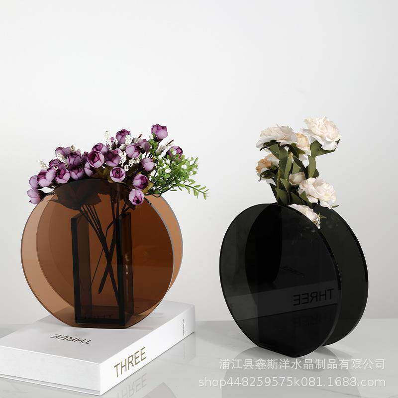 轻奢创意圆形对称水晶花器直播间民宿书房客厅样板房软装工艺品