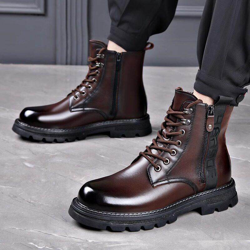 马丁靴男冬季英伦风高帮真皮户外皮靴男士加绒保暖厚底防滑工装靴