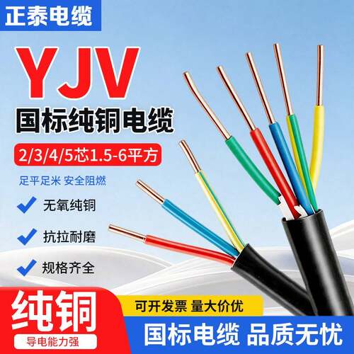 国标阻燃电线YJV纯铜2/3/4/5芯1.5/2.5/4/6/10平方充电桩电缆线