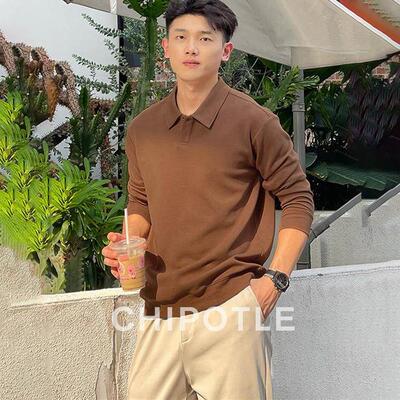 韩国CHIPOTLE老钱风咖啡色POLO衫男2026春季新款潮牌翻领长袖t恤