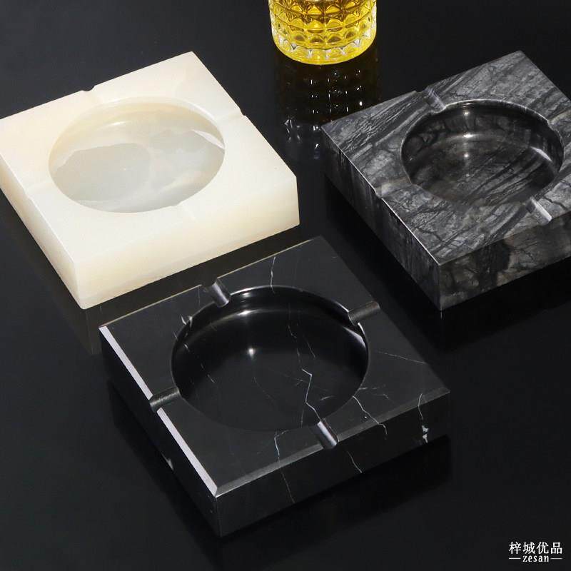大理石烟灰缸软装饰摆件北欧办公室高级感创意时尚茶几烟缸轻奢