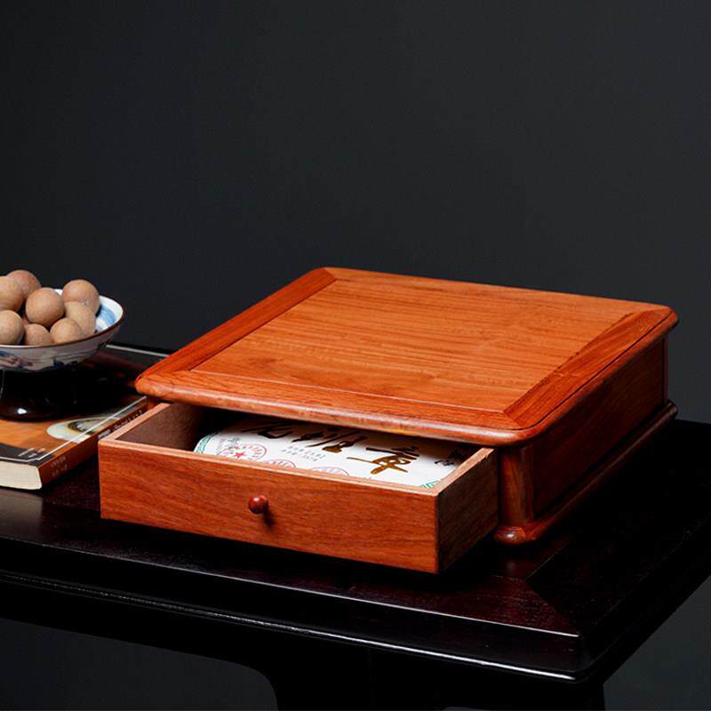 缅花红木茶饼盒中式实木收纳盒普洱茶饼盒茶具收纳盒开 茶撬茶饼