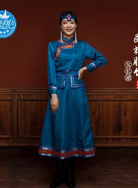新款蒙袍女生装长日常服成人蒙古服装活白色礼服版演出表演舞蹈服