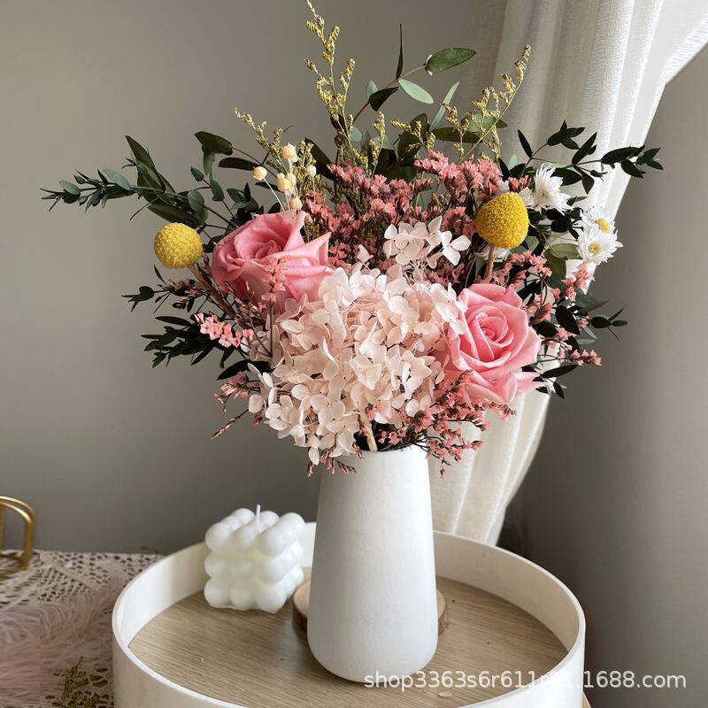 玫瑰尤加利永生花干花花束网红摆件真花绣球水晶草家居装饰