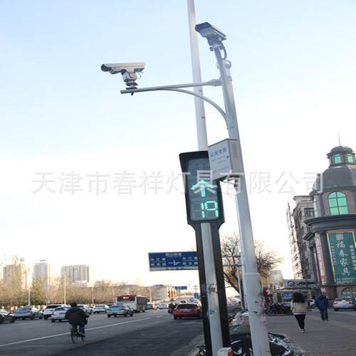 天津道路热镀锌监控杆小区户外监控立杆5米监控杆（双挑臂90度）