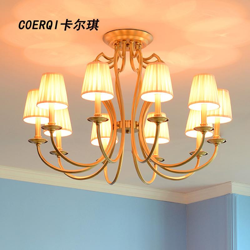 多头吊灯 欧式客厅灯艺术餐厅卧室灯纯铜灯具 美式乡村全铜吊灯